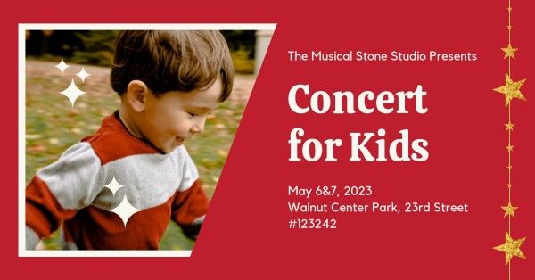  cover photo,  social media,  social network, Red Music Concert For Kid Facebook Event Cover Template