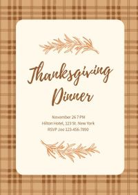 thankful, love, vector, Yellow Thanksgiving Dinner Invitation Template