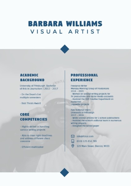 Visual Artist Grey Simple Resume Resume
