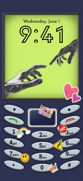 Blaues und grünes Retro-Handy der 90er Jahre