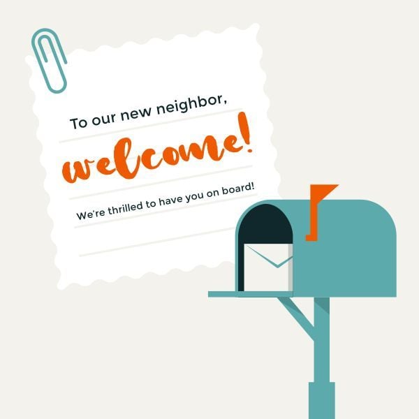 neighbor, wishes, greeting, Mailbox Welcome Letter Instagram Post Template