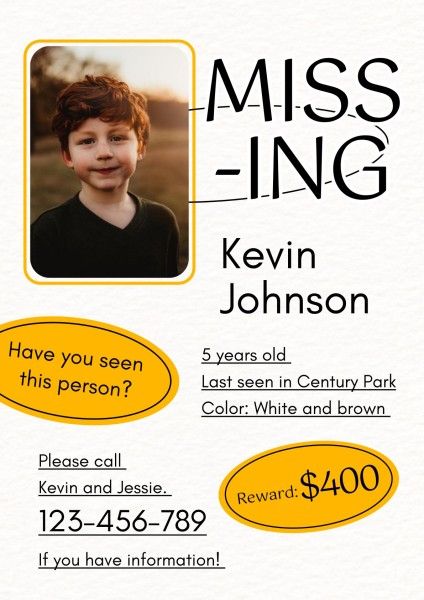help, reward, lost, White Missing Person Search Notice Poster Template