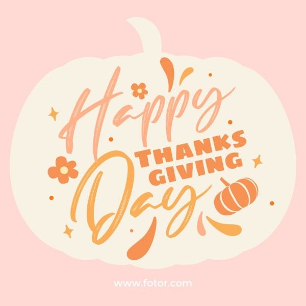 autumn, holiday, celebration, Soft Pink Illustration Thanksgiving Greeting Instagram Post Template