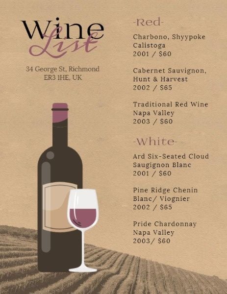 winery, drink, life, Brown Wine List Menu Template