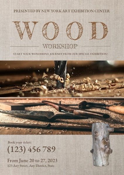 show, art, industry, Brown Workshop Vintage Wood Craft Exhibition Poster Template
