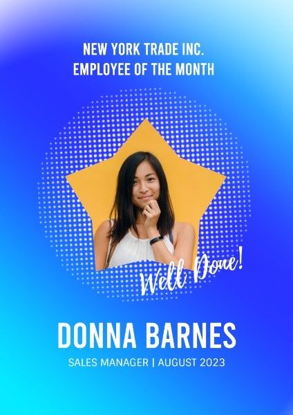 best employee, award, awards, Simple Blue Employee Of The Month Poster Template