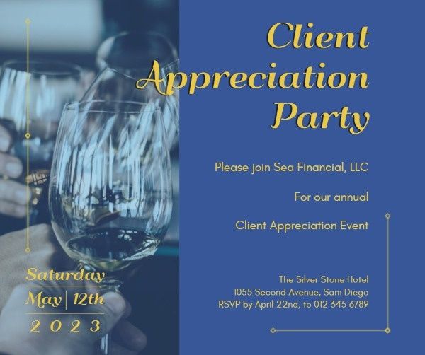 invitation, thanks, thank you, Official Client Appreciation Party Facebook Post Template