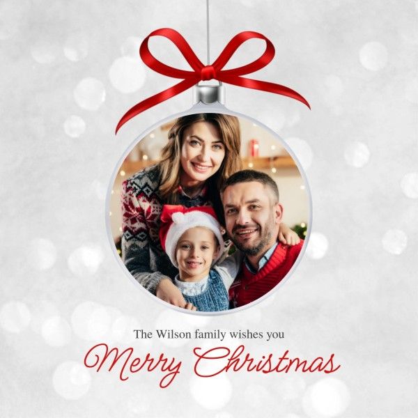 greeting, holiday, celebration, White And Gray Bokeh Background Family Photo Merry Christmas Instagram Post Template