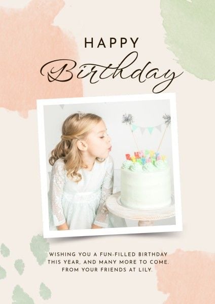 celebration, greeting, photo, Soft Green And Beige Watercolor Happy Birthday Poster Template