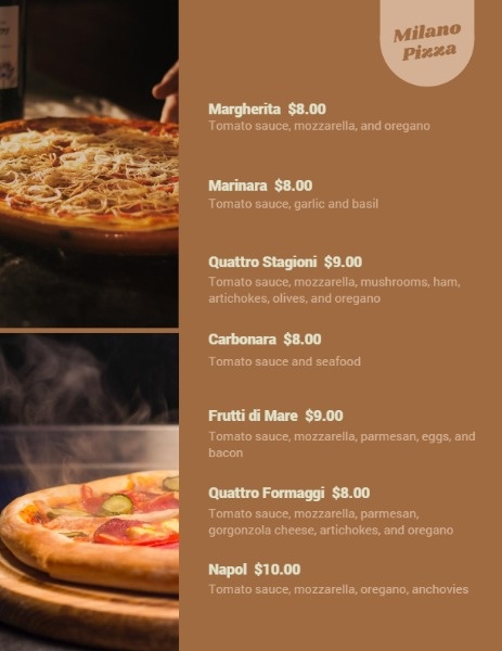 Online Brown Pizza Menu Menu Template | Fotor Design Maker