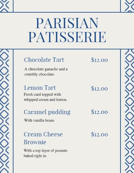 dishes, dish, snack, Pavilion Patisserie Frame Menu Template
