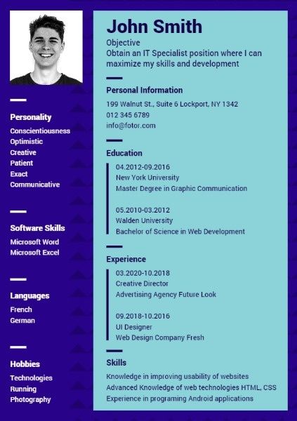it specialist, programmer, job, Created By The Fotor Team Resume Template