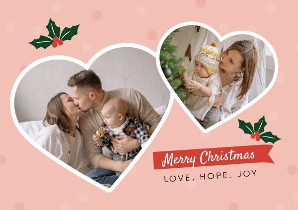 family, collage, photo, Pink Merry Christmas Post Card Postcard Template