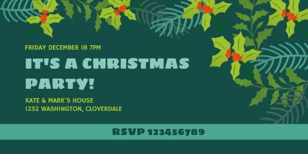 festival, holiday, celebrate, Green Christmas Party Invitation Twitter Post Template