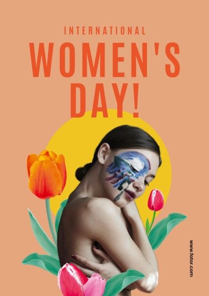 women's day, international women's day, march 8, Orange Floral Collage Montage Womens Day Poster Template