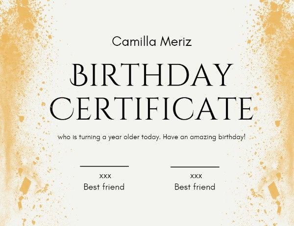 ceritificate, celecration, friendship, Golden Birthday Certificate Template