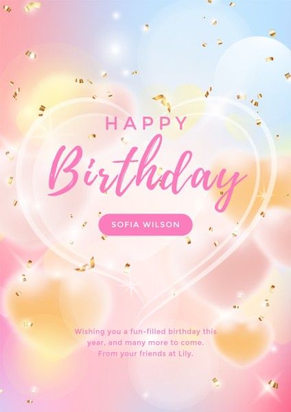 greeting, celebration, love, Pink Blurry Hearts Background Happy Birthday Poster Template