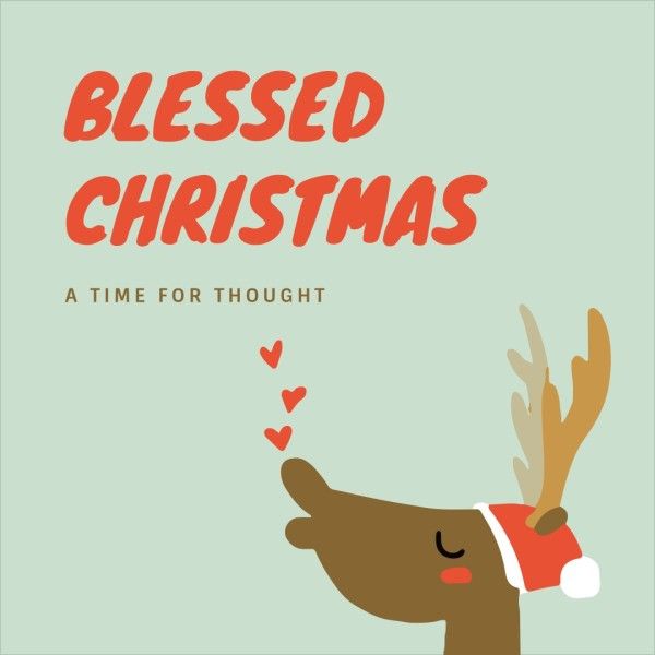 holiday, greeting, cartoon, Cute Reindeer Kiss Christmas Instagram Post Template