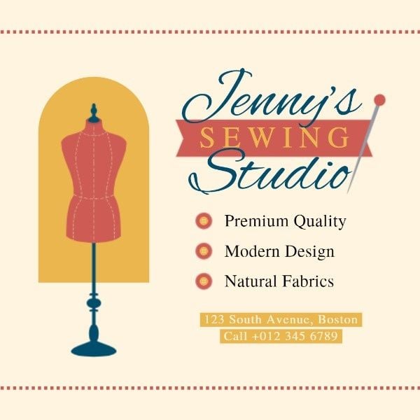 sewing service, tailor, clothes, Sewing Studio Instagram Post Template