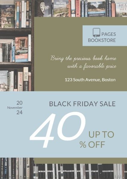 book, bookstore, discount, Black Friday Sale Poster Template