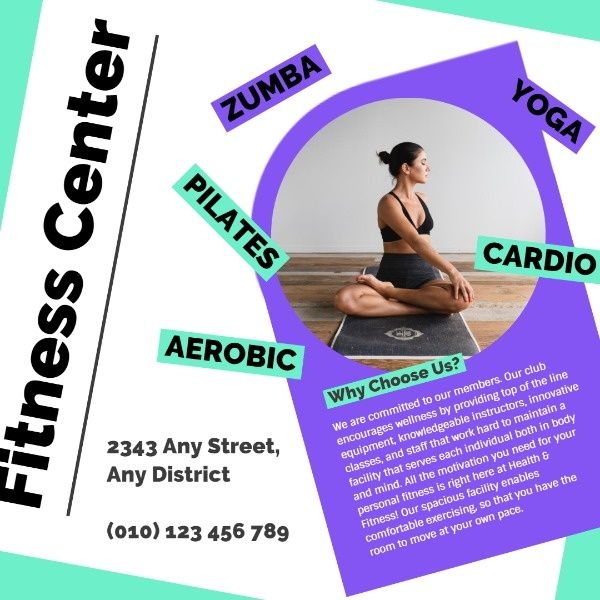 exercise, workout, sport, Fitness Center Promotional Flyer Instagram Post Template
