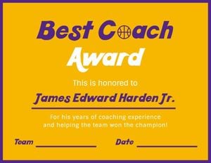Best Coach Award Certificate