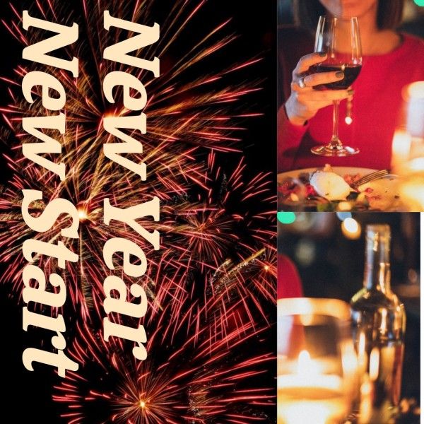 social media, holiday, alcohol, Red New Year Firework Drinking Photo Collage (Square) Template