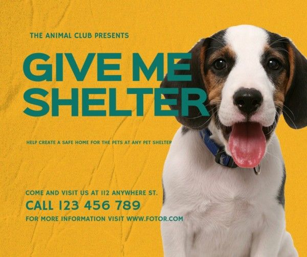 help animal, dog, pet, Yellow Animal Shelter Help Facebook Post Template