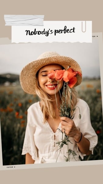 Beige Beautiful Girl And Flower Instagram Story