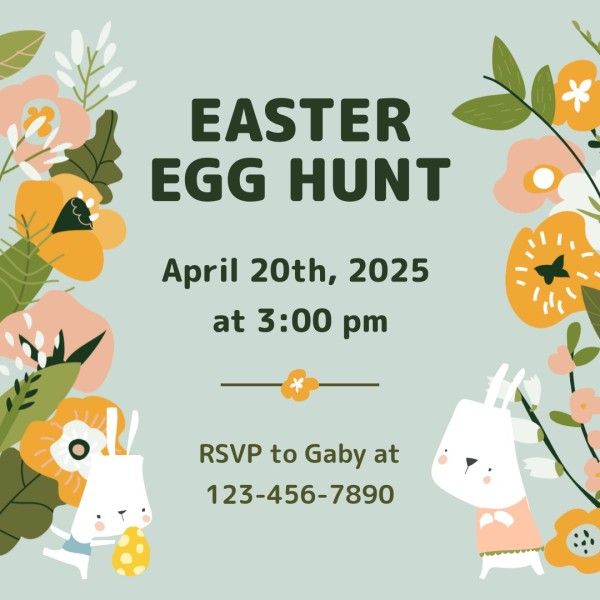 event, activity, festival, Soft Green Aesthetic Flower Easter Egg Hunt Instagram Post Template