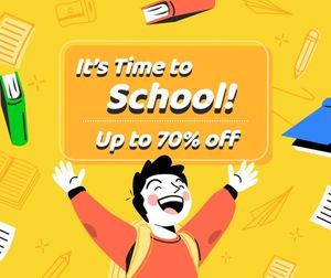 Yellow Illustration Cartoon Back To School Sale Facebook Post Template and  Ideas for Design | Fotor