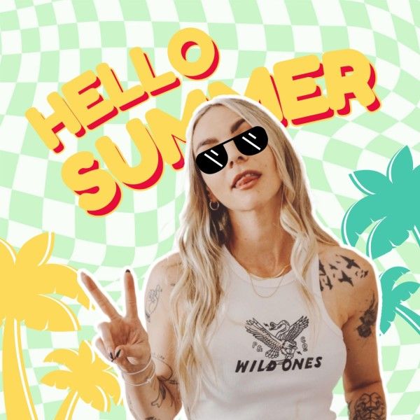 greeting, female, woman, Green Modern Summer Selfie Instagram Post Template