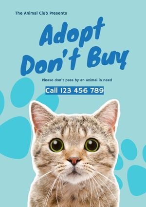 shelter, help animal, cat, Blue Animal Rescue Poster Template
