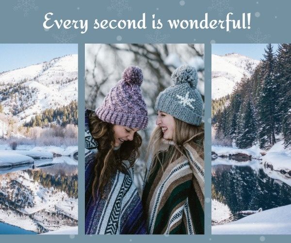 life, social media, friends, Blue Winter Travel Collage Facebook Post Template