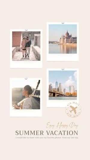 travel, journey, trip, Soft Pink Polaroid Vacation Collage Photo Collage 9:16 Template