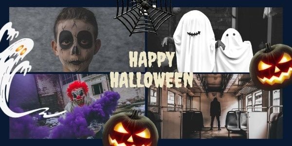 holiday, party, spooky, Ghost And Pumpkin Halloween Collage Twitter Post Template