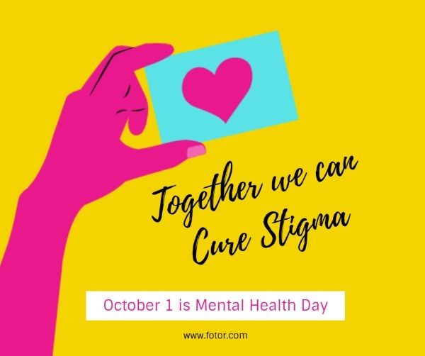 cure, mentality, wishes, Yellow And Pink Mental Health Day  Facebook Post Template