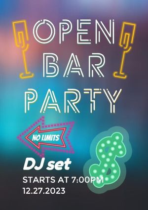 bar, party, neon, Black Coffee House Grand Opening Poster Template