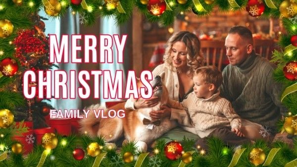 holiday, festival, celebration, Illustration Frame Christmas Family Vlog Youtube Thumbnail Template