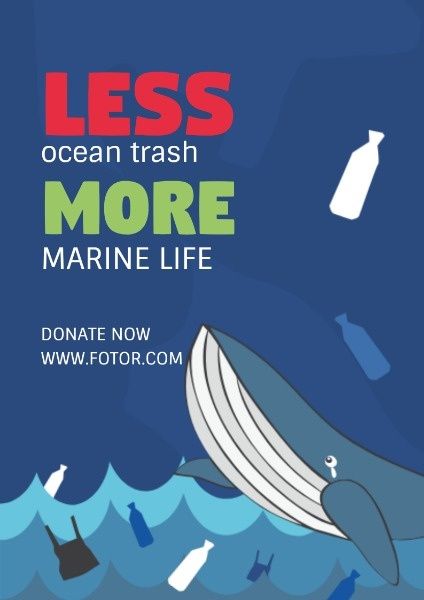 less ocean trash, more marine life, sea pollution, Ocean Pollution Flyer Template