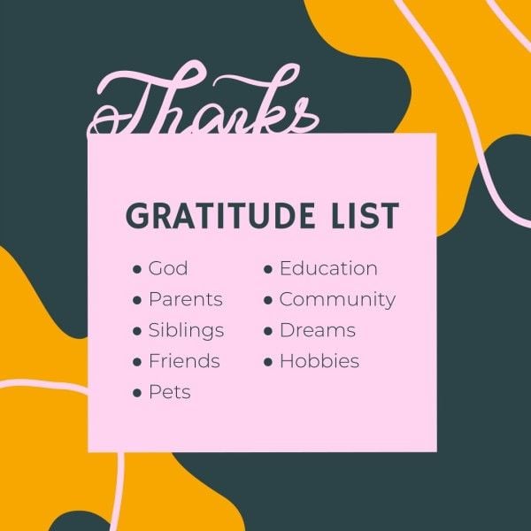 thank you, gratitude, blessing, Grateful List Thanksgiving Social Media Instagram Post Template