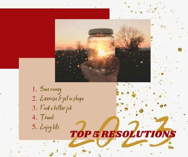 wish, determination, wishes, Red And Golden New Year Resolution Facebook Post Template