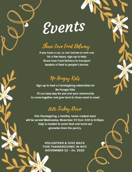 holiday, vacation, dinner, Thanksgiving Volunteer And Giveback Party Program Template