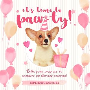 pet birthday, animal, event, Pink Dog Birthday Party Invitation  Instagram Post Template