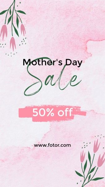 mothers day, mother day, promotion, Green And Pink Watercolor Mother's Day Sale Instagram Story Template