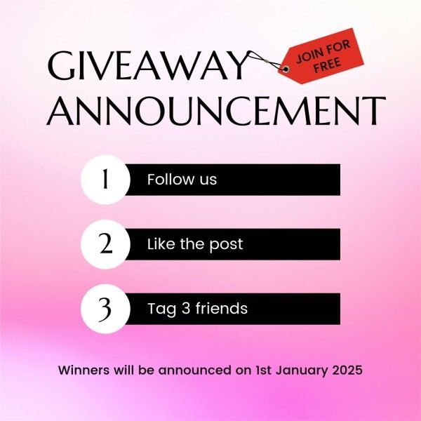 sale, promotion, shopping, Pink Giveaway Announcement Steps Instagram Post Template