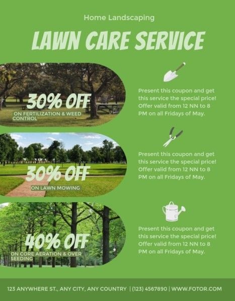 garden, gardening service, lawn service, Lawn Care Service Coupon Template
