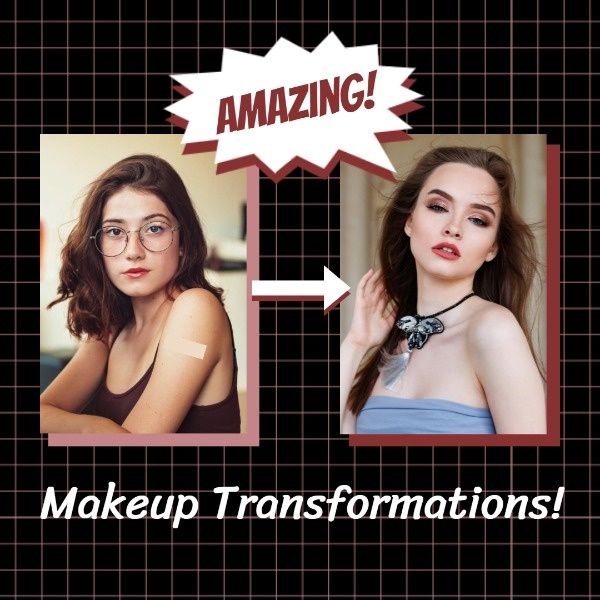beauty, youtube, thumbnail, Makeup Transformation Instagram Post Template