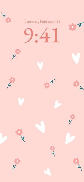ピンクのイラストハートと花バレンタインデー HDモバイル壁紙