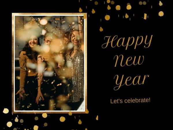 celebrate, holiday, greeting, Black Gold Happy New Year Card Template